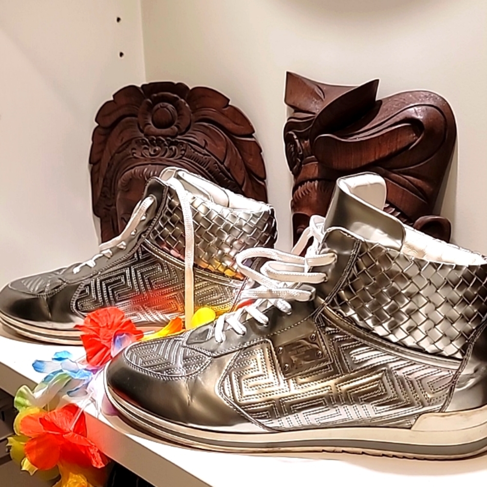 Gianni Versace Couture woven leather lace up high top sneakers